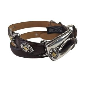 Brighton Belt 40388 M/L 32 Brown Leather Embossed Silver Tone Buckle Western